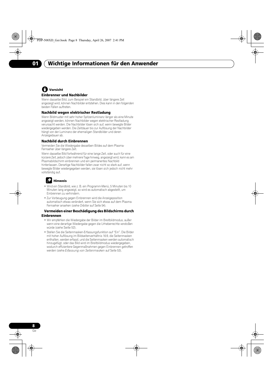Wichtige informationen für den anwender 01 | Pioneer PDP-428XD User Manual | Page 180 / 260