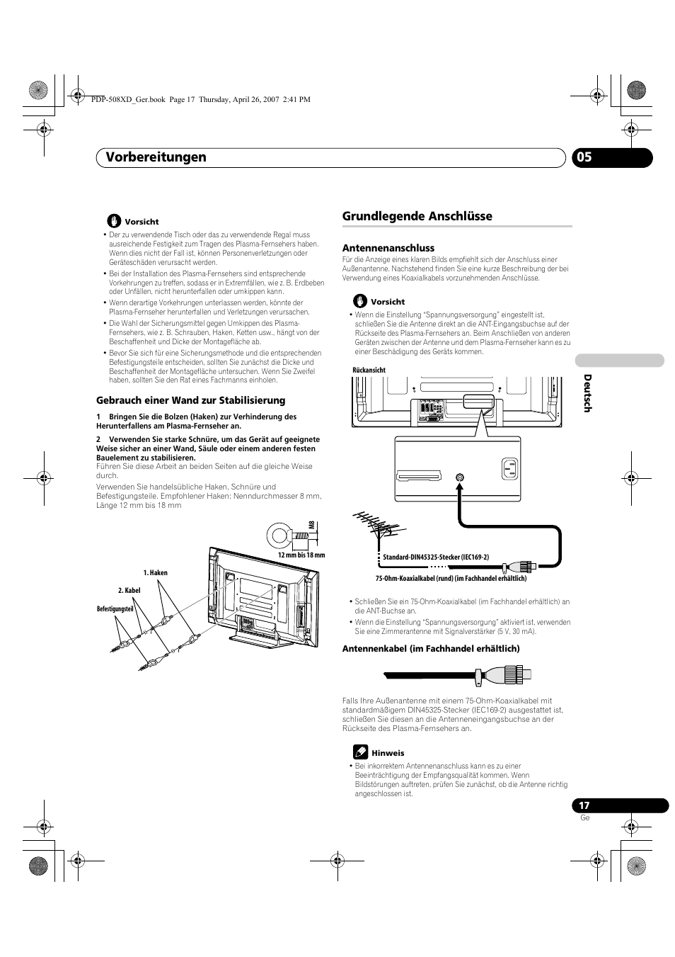 Grundlegende anschlüsse, Vorbereitungen 05 | Pioneer PDP-428XD User Manual | Page 189 / 260