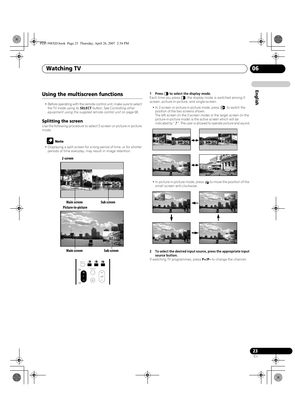 Using the multiscreen functions, Watching tv 06 | Pioneer PDP-428XD User Manual | Page 23 / 260