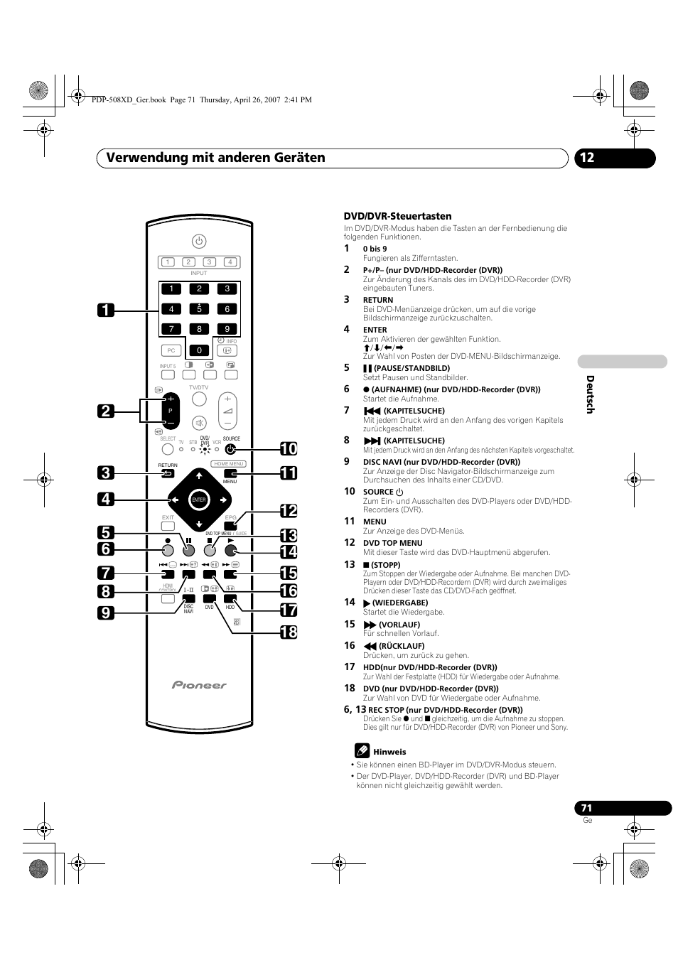 Verwendung mit anderen geräten 12 | Pioneer PDP-428XD User Manual | Page 243 / 260