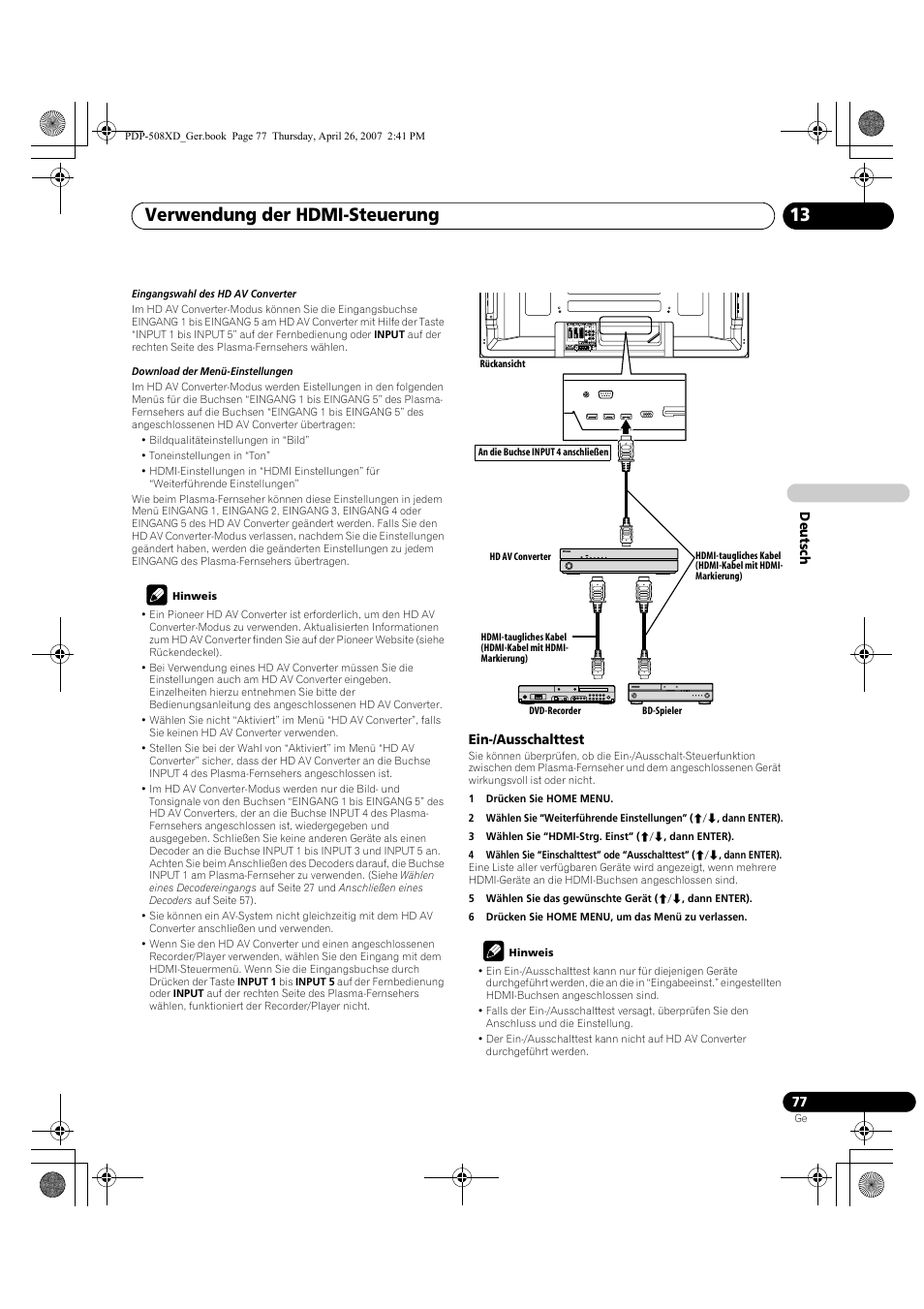 Verwendung der hdmi-steuerung 13 | Pioneer PDP-428XD User Manual | Page 249 / 260