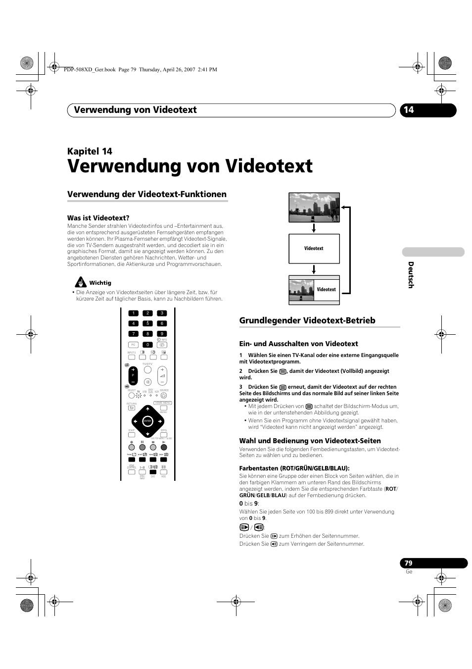 14 verwendung von videotext, Verwendung von videotext, Verwendung von videotext 14 | Kapitel 14, Verwendung der videotext-funktionen, Grundlegender videotext-betrieb, Deut sch, Was ist videotext, Ein- und ausschalten von videotext, Wahl und bedienung von videotext-seiten | Pioneer PDP-428XD User Manual | Page 251 / 260