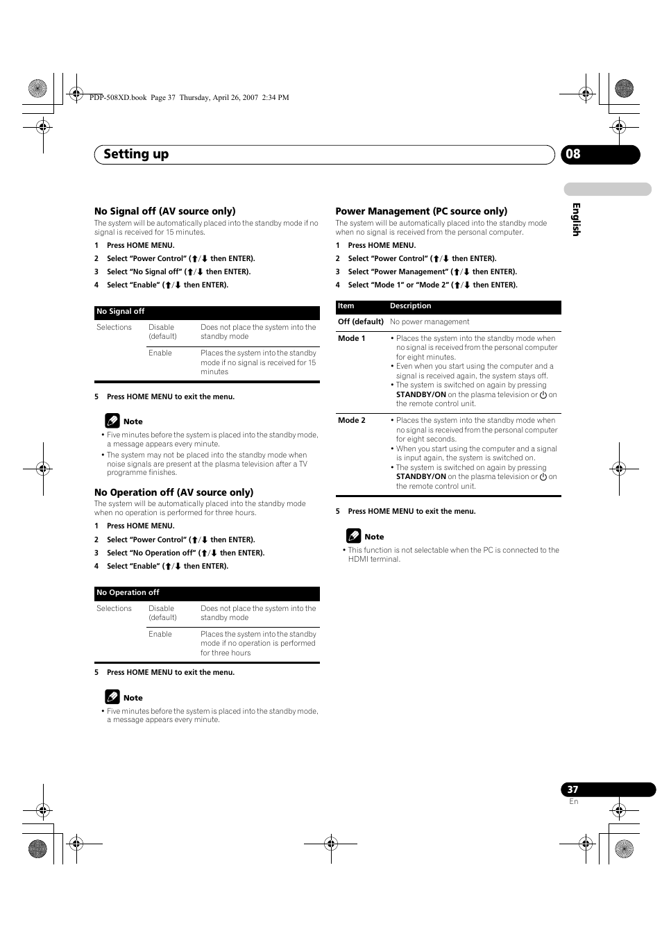 Setting up 08 | Pioneer PDP-428XD User Manual | Page 37 / 260