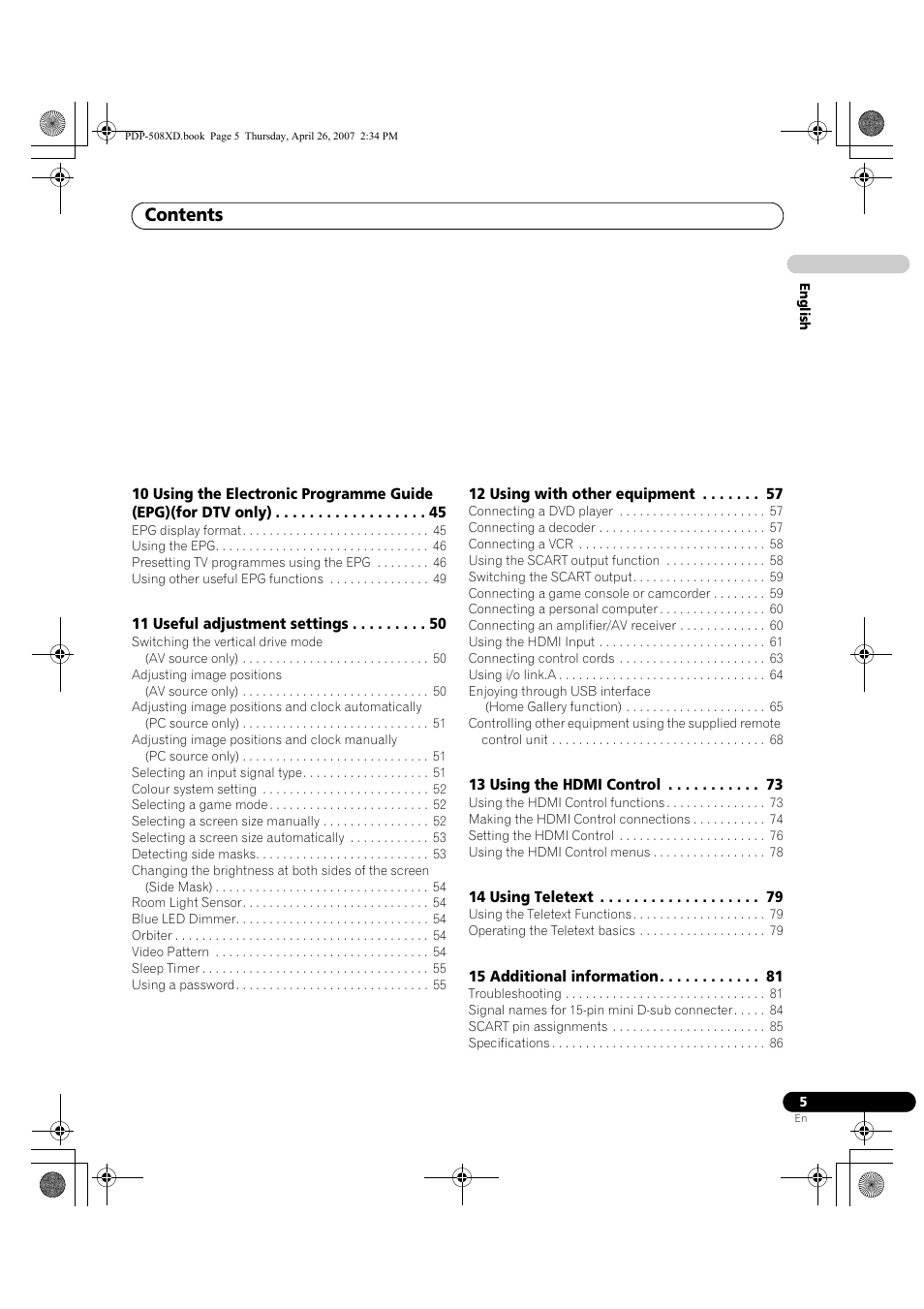 Pioneer PDP-428XD User Manual | Page 5 / 260
