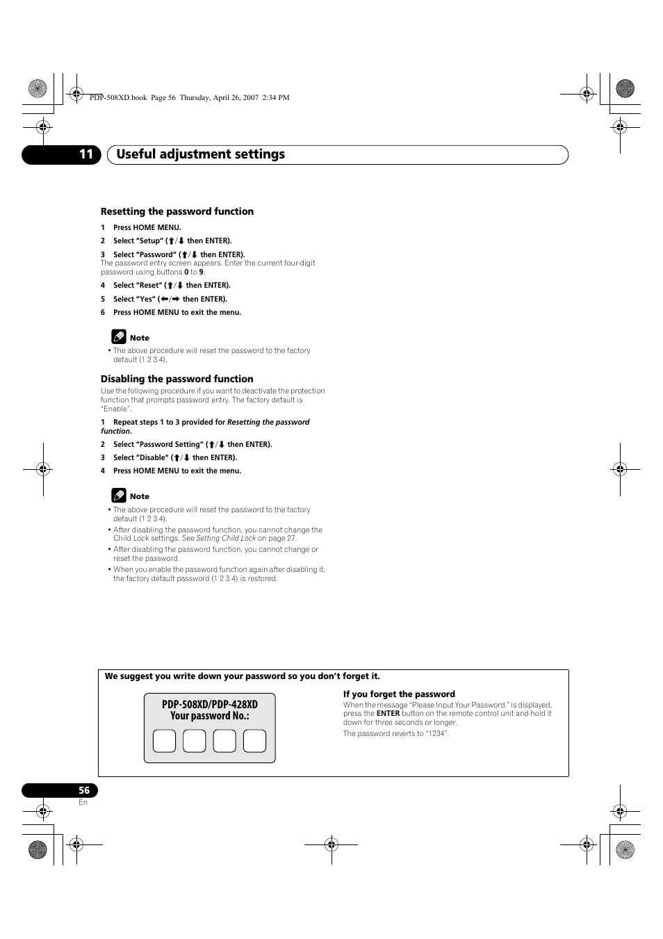 Useful adjustment settings 11 | Pioneer PDP-428XD User Manual | Page 56 / 260