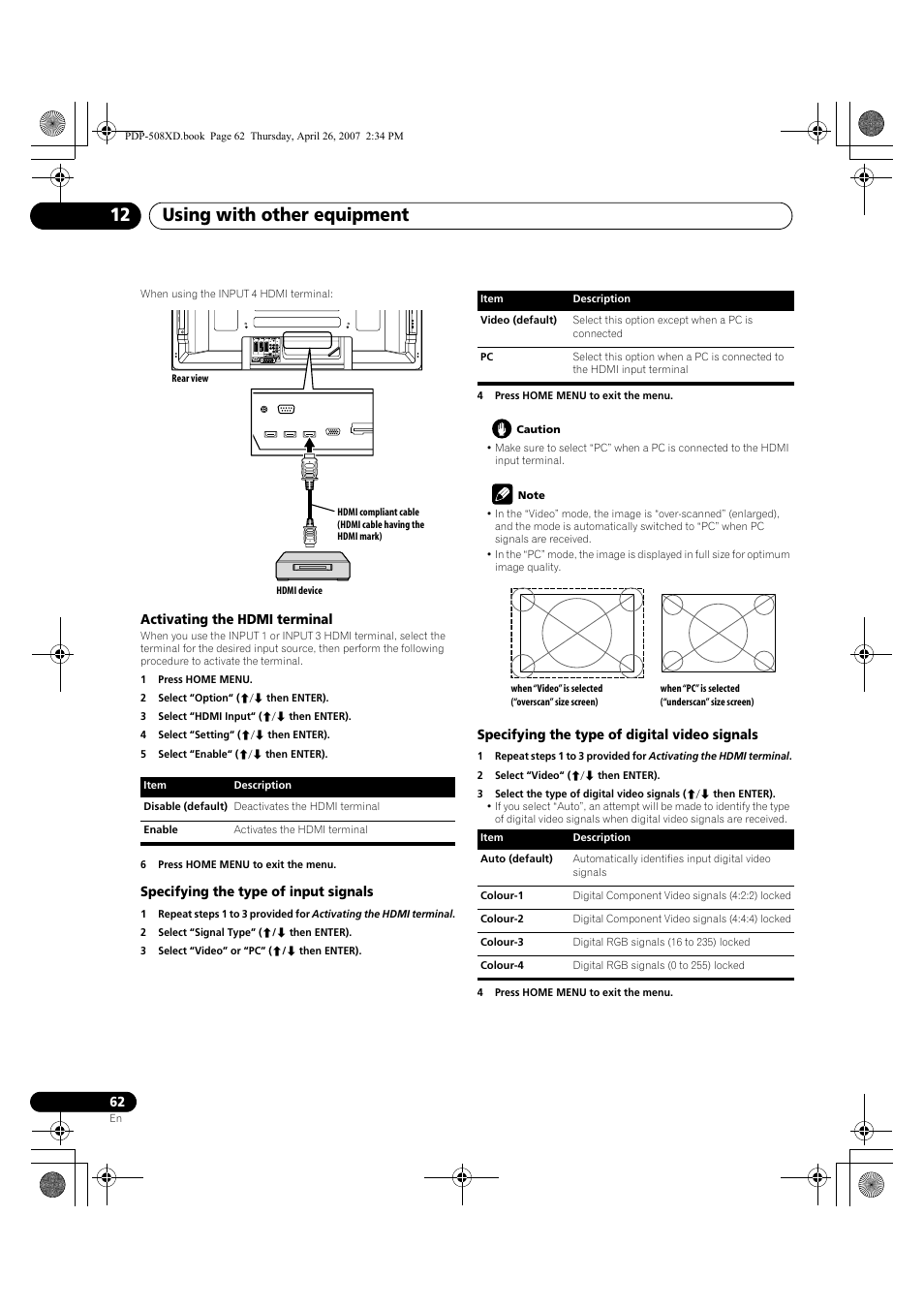 Using with other equipment 12 | Pioneer PDP-428XD User Manual | Page 62 / 260