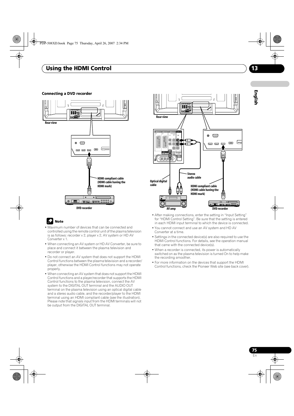 Using the hdmi control 13 | Pioneer PDP-428XD User Manual | Page 75 / 260