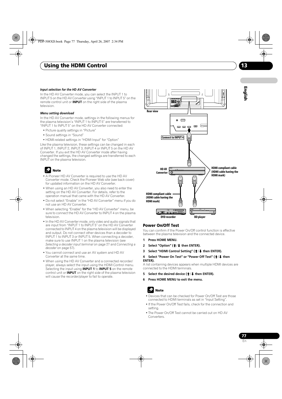 Using the hdmi control 13 | Pioneer PDP-428XD User Manual | Page 77 / 260