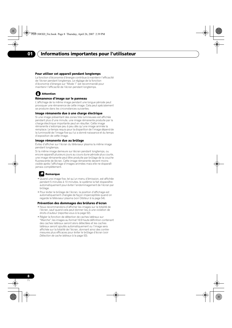 Informations importantes pour l’utilisateur 01 | Pioneer PDP-428XD User Manual | Page 94 / 260