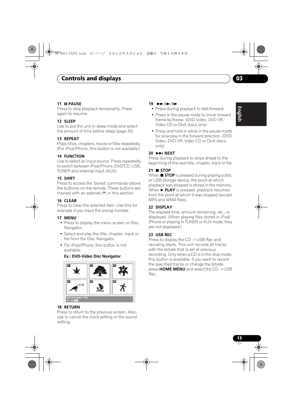 Controls and displays 03 | Pioneer XW-NAV1-K User Manual | Page 13 / 44