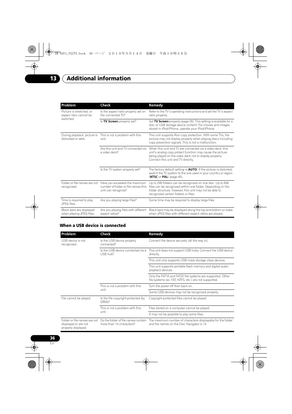 Additional information 13, When a usb device is connected | Pioneer XW-NAV1-K User Manual | Page 36 / 44