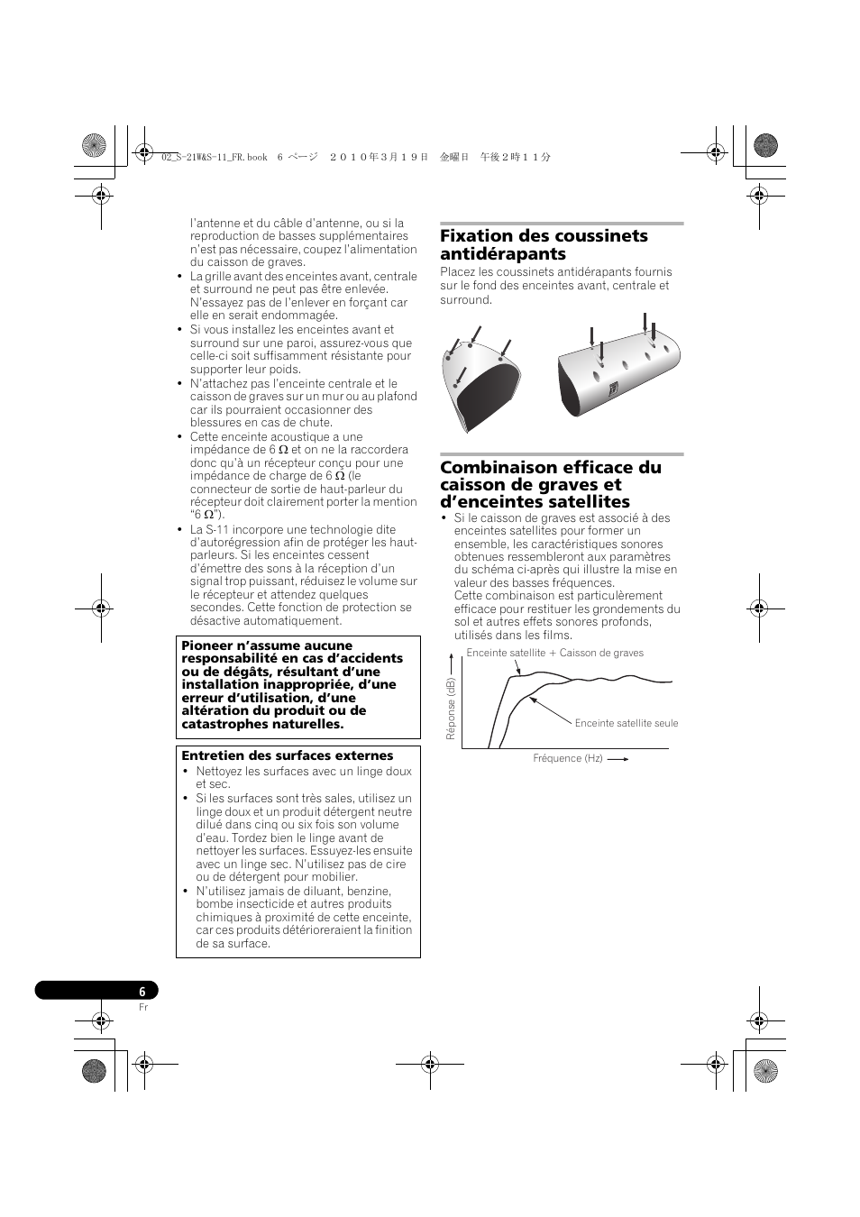 Fixation des coussinets antidérapants | Pioneer S-HS100 User Manual | Page 20 / 112