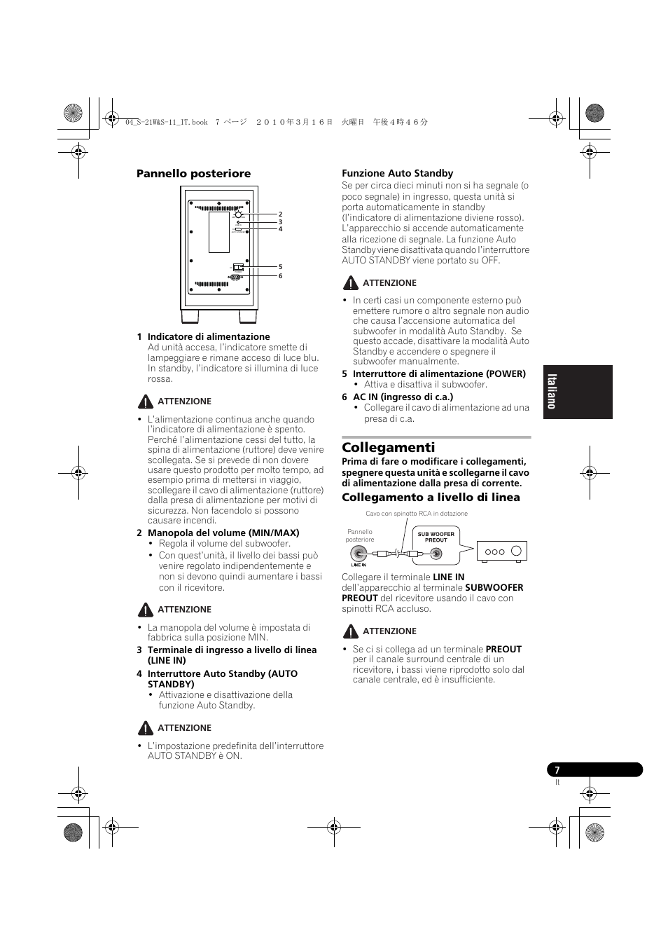 Collegamenti | Pioneer S-HS100 User Manual | Page 45 / 112