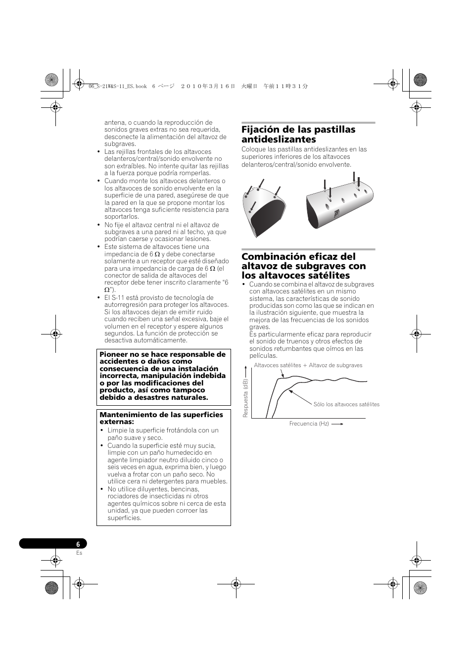 Fijación de las pastillas antideslizantes | Pioneer S-HS100 User Manual | Page 68 / 112