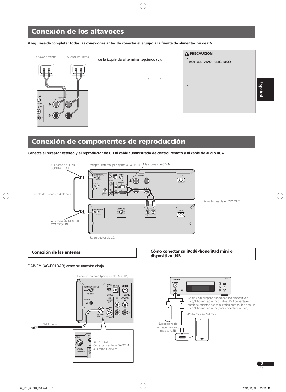 Conexión de los altavoces, Conexión de componentes de reproducción | Pioneer P1-S User Manual | Page 11 / 32