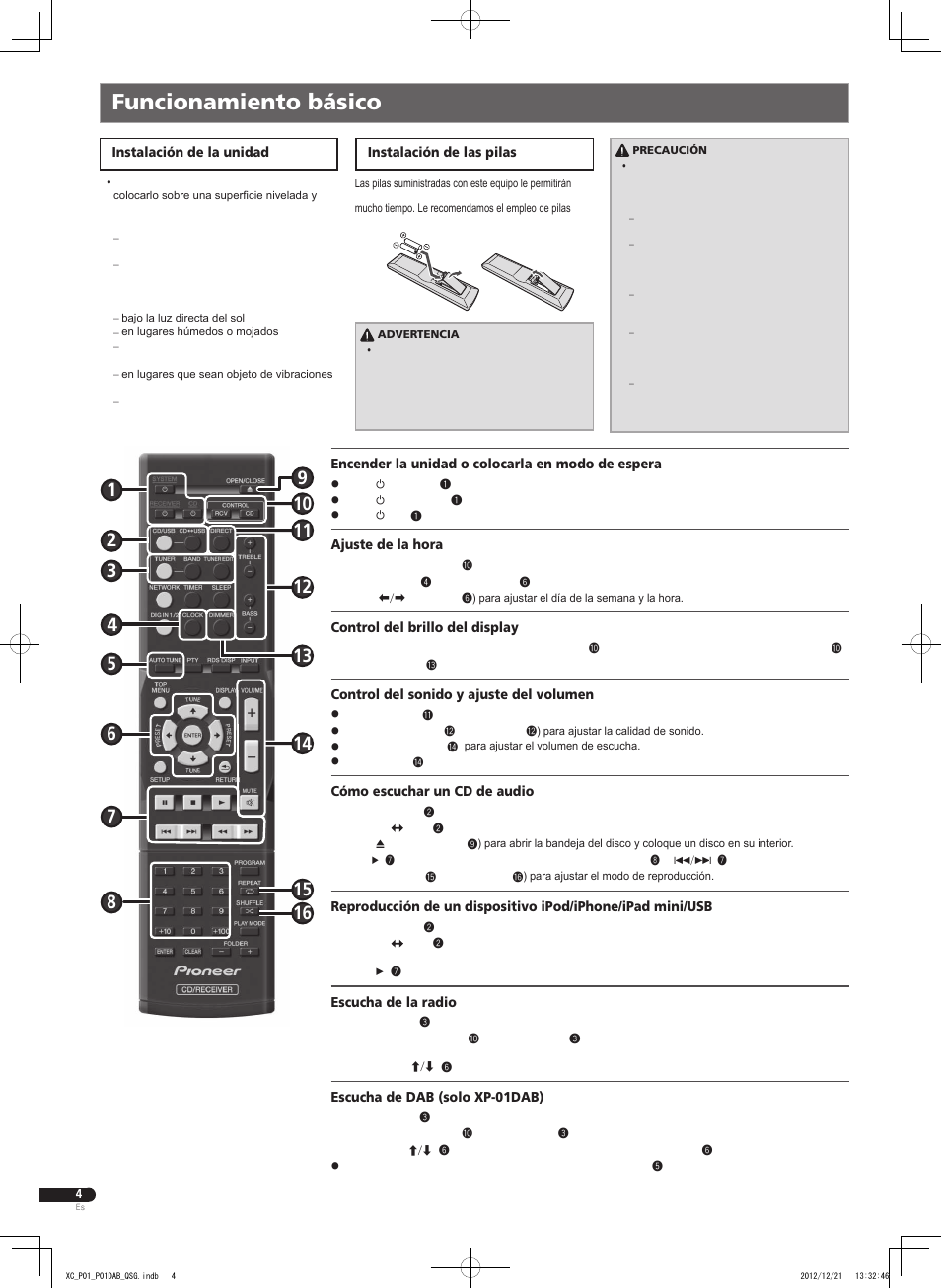 Funcionamiento básico | Pioneer P1-S User Manual | Page 12 / 32