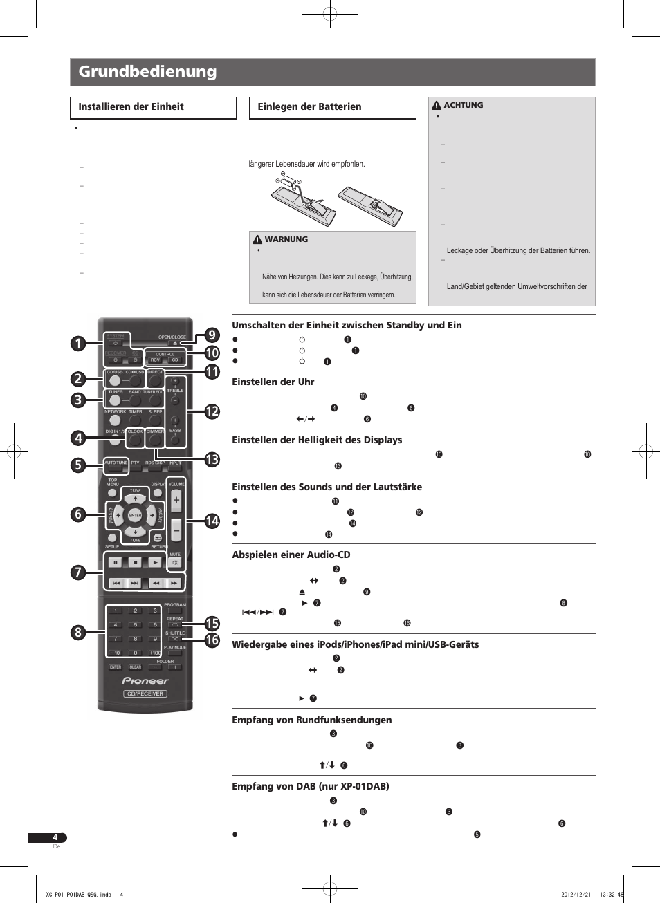 Grundbedienung | Pioneer P1-S User Manual | Page 16 / 32