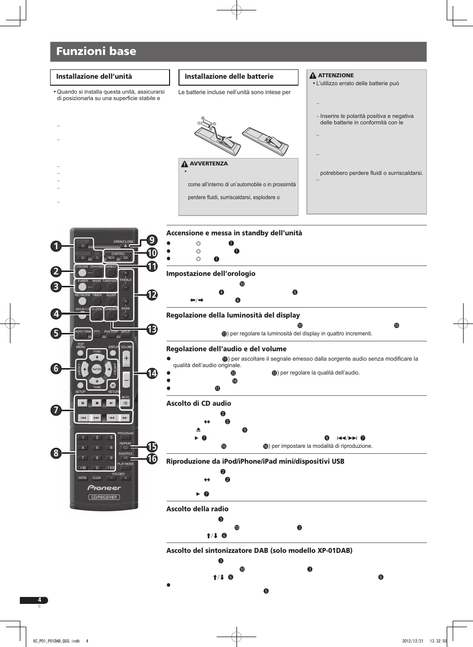 Funzioni base | Pioneer P1-S User Manual | Page 20 / 32