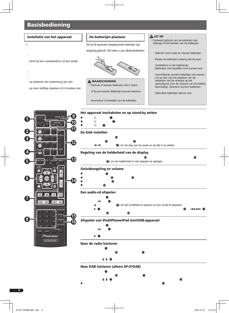 Basisbediening | Pioneer P1-S User Manual | Page 24 / 32
