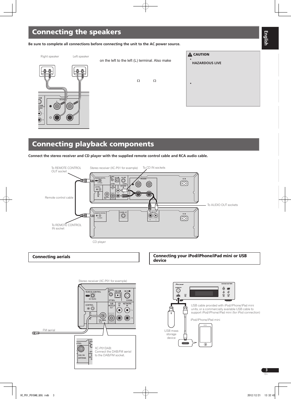 Connecting the speakers, Connecting playback components | Pioneer P1-S User Manual | Page 3 / 32