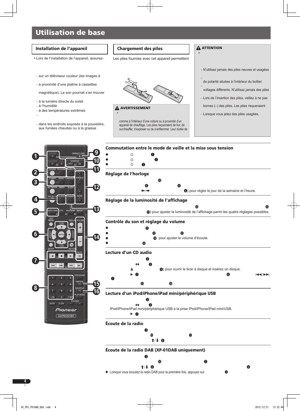 Utilisation de base | Pioneer P1-S User Manual | Page 8 / 32