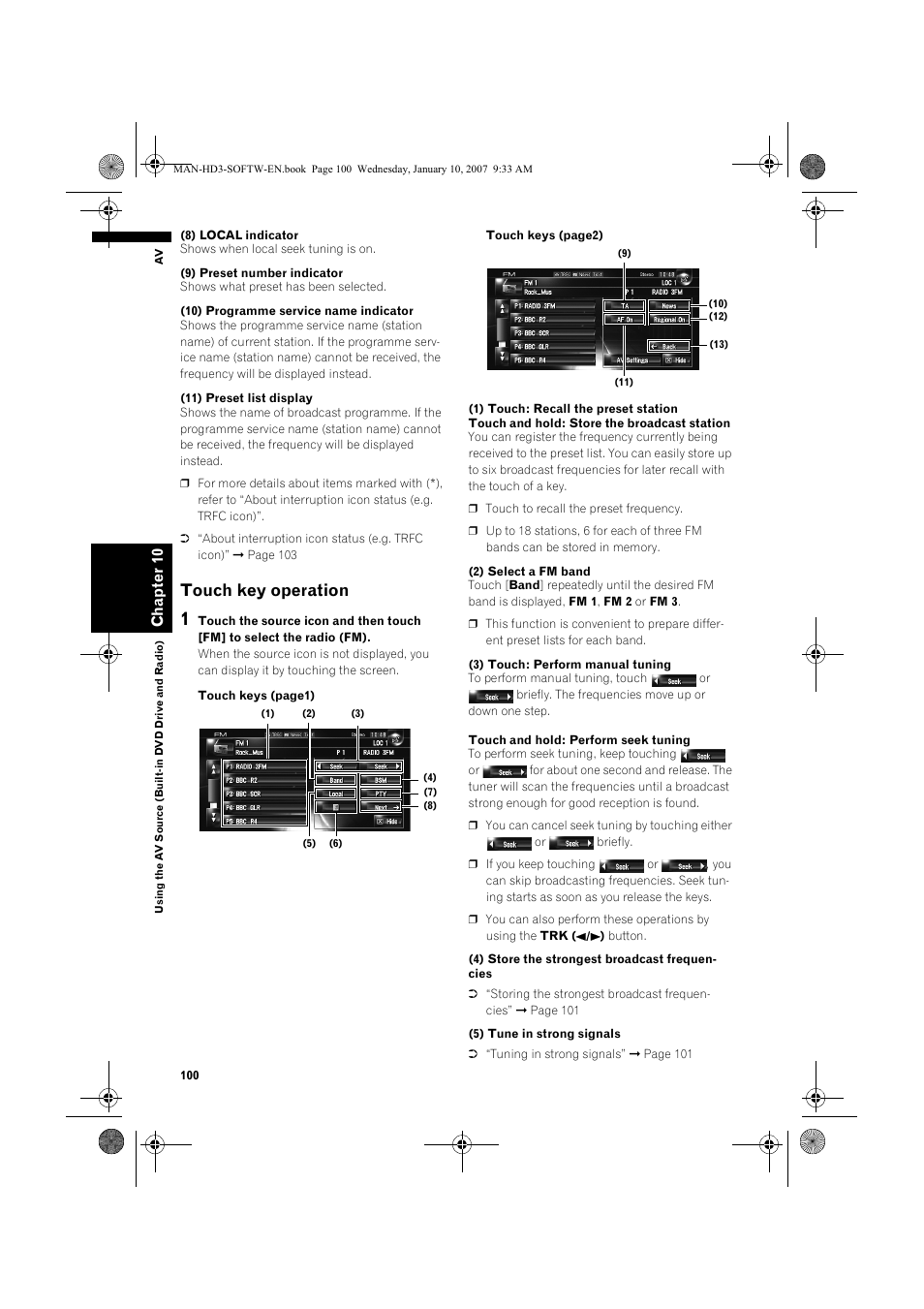 Touch key operation | Pioneer AVIC-HD3 User Manual | Page 102 / 202