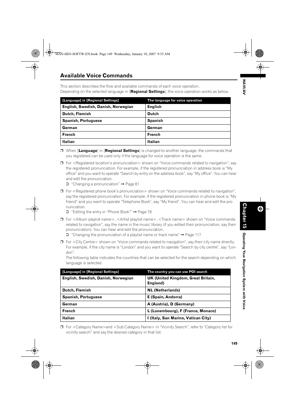 Available voice commands | Pioneer AVIC-HD3 User Manual | Page 151 / 202