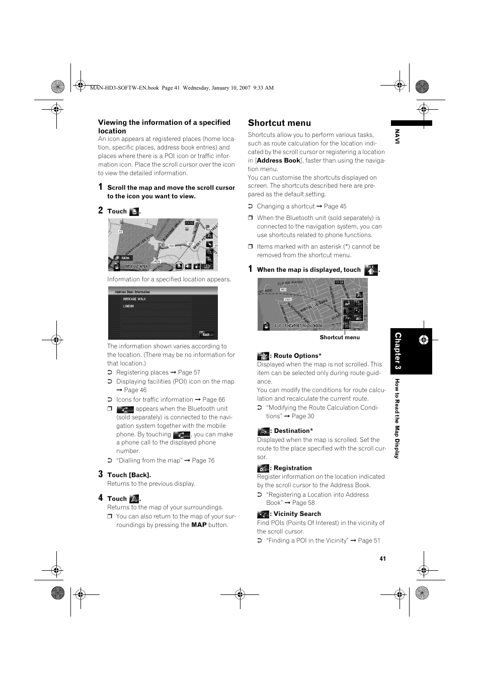 Shortcut menu | Pioneer AVIC-HD3 User Manual | Page 43 / 202