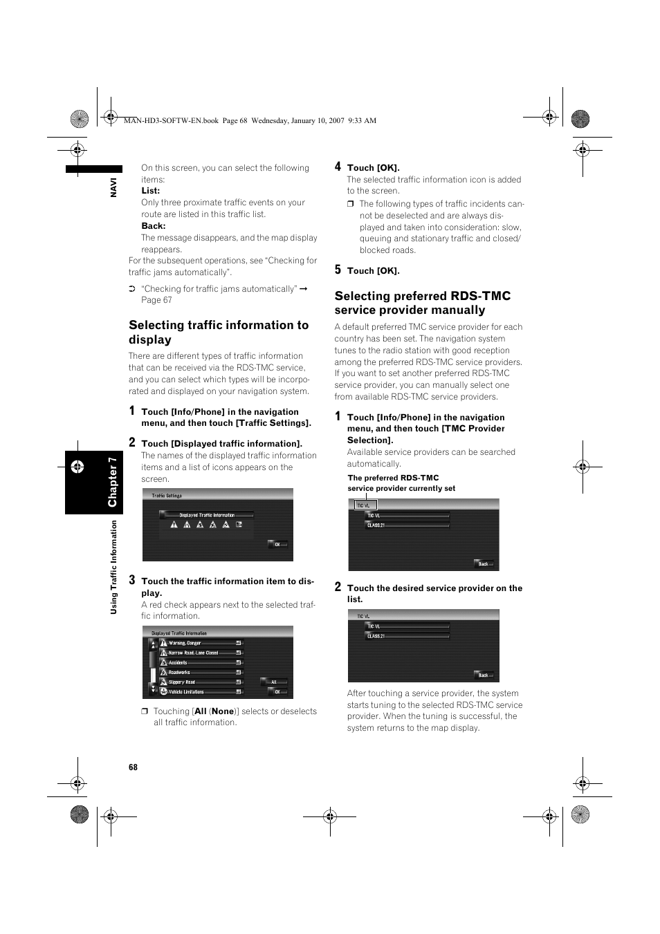 Selecting traffic information to display | Pioneer AVIC-HD3 User Manual | Page 70 / 202