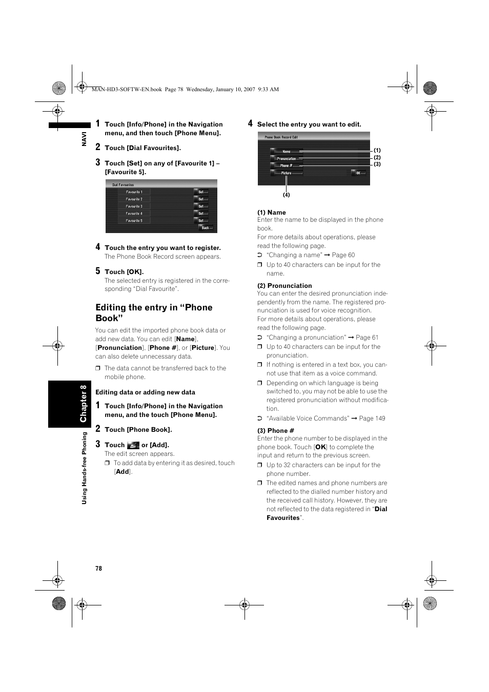 Editing the entry in “phone book | Pioneer AVIC-HD3 User Manual | Page 80 / 202