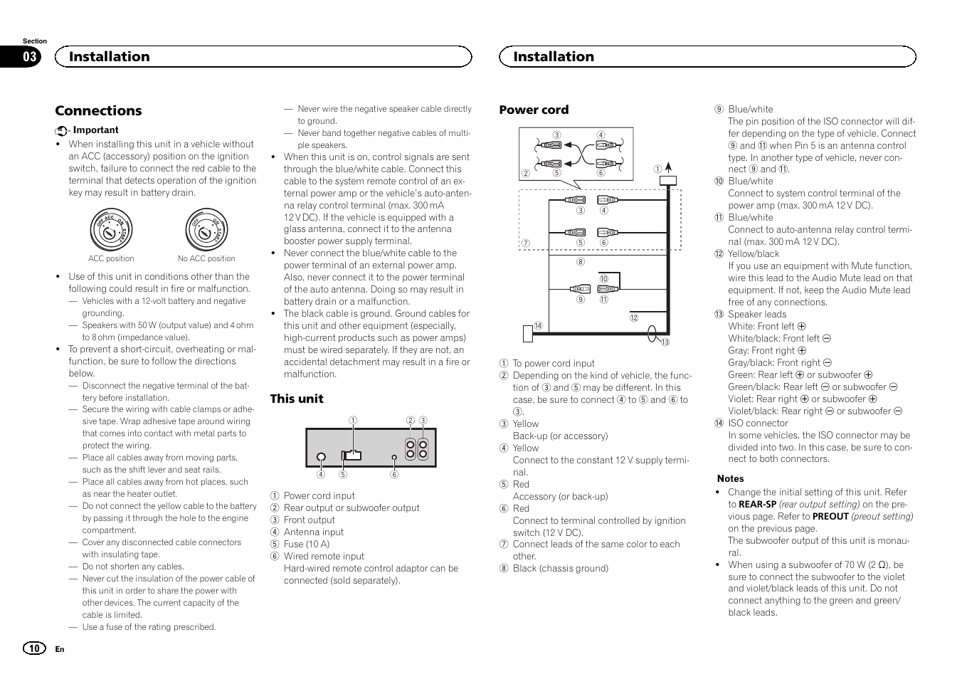 Connections, Installation | Pioneer MVH-1400UB User Manual | Page 10 / 124