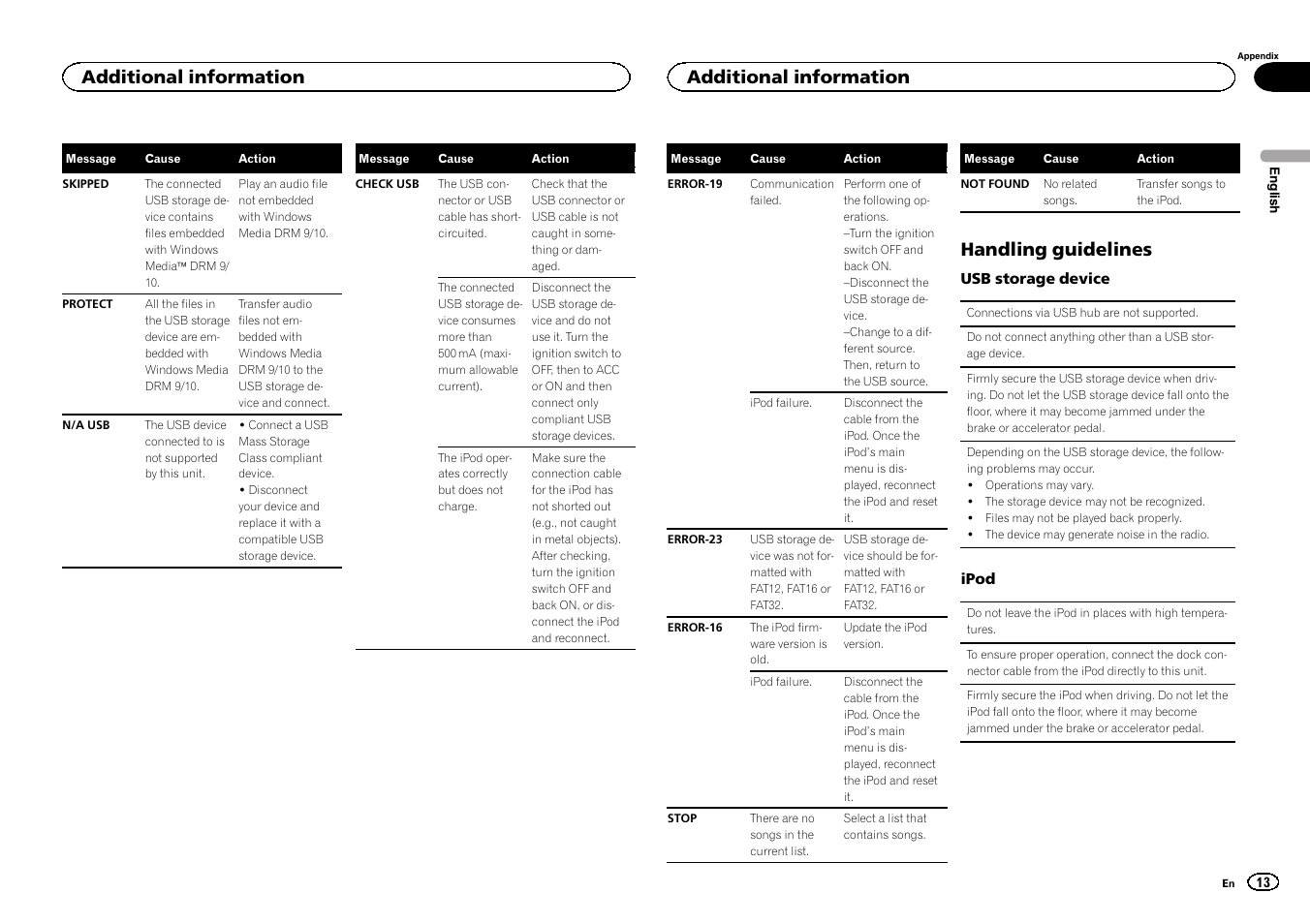 Handling guidelines, Additional information | Pioneer MVH-1400UB User Manual | Page 13 / 124