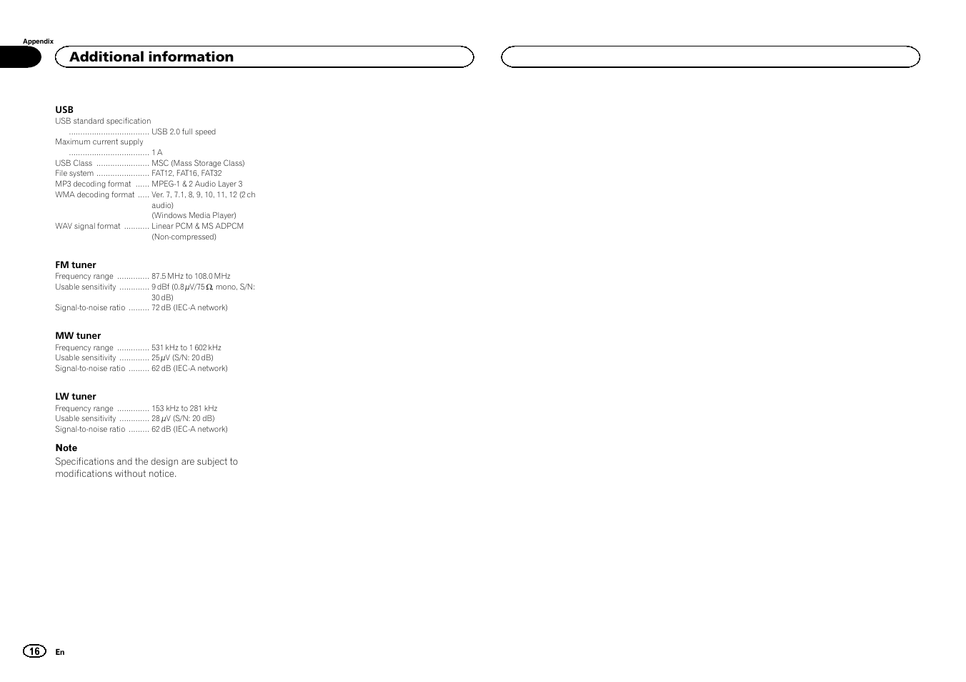 Additional information | Pioneer MVH-1400UB User Manual | Page 16 / 124