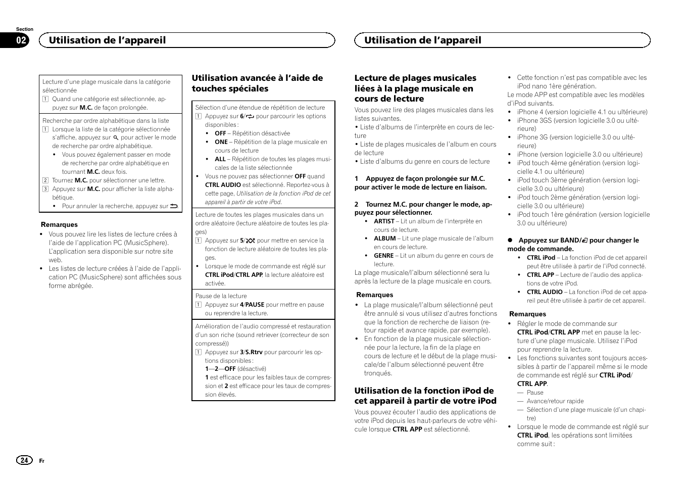 Utilisation de l ’appareil | Pioneer MVH-1400UB User Manual | Page 24 / 124
