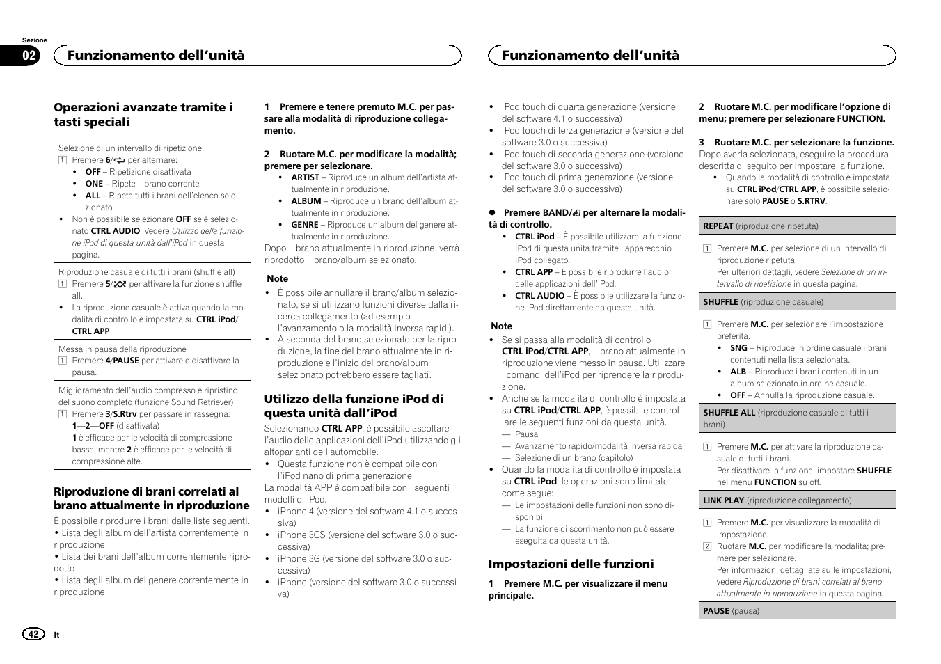 Funzionamento dell ’unità | Pioneer MVH-1400UB User Manual | Page 42 / 124