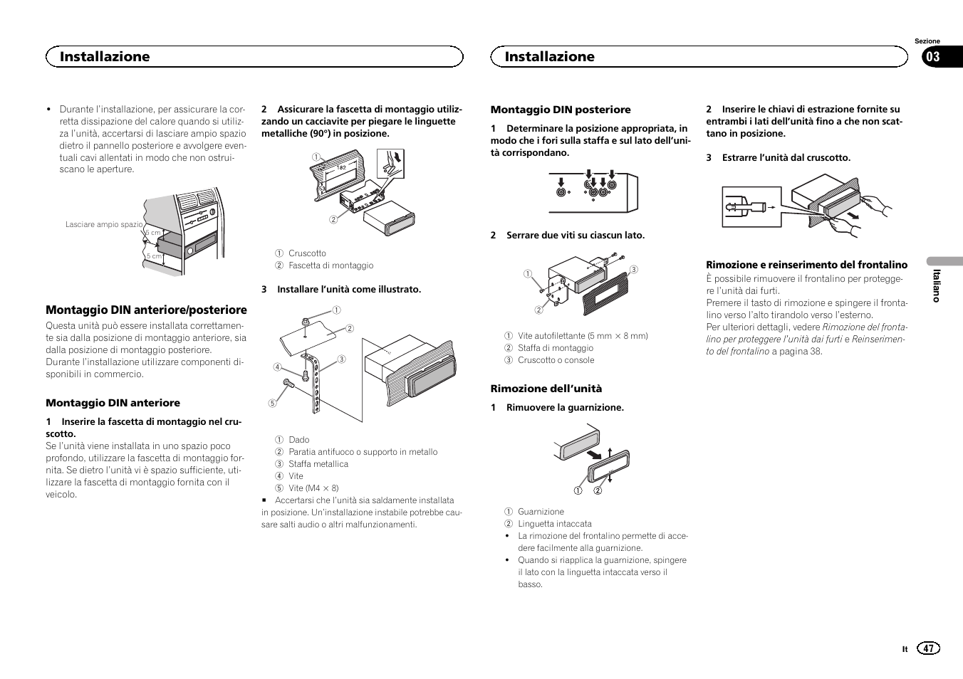 Installazione | Pioneer MVH-1400UB User Manual | Page 47 / 124
