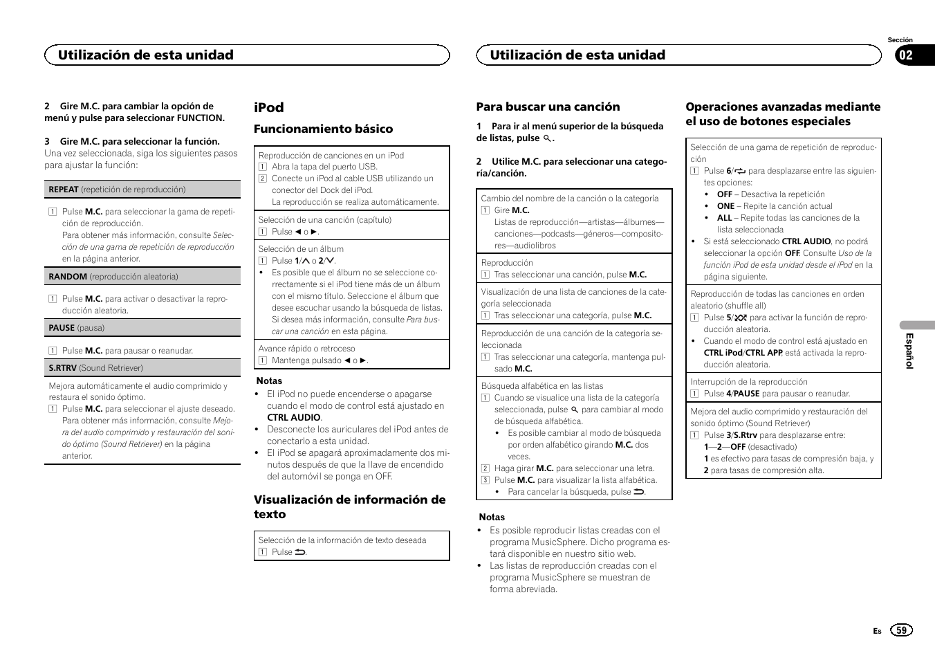 Ipod, Utilización de esta unidad | Pioneer MVH-1400UB User Manual | Page 59 / 124