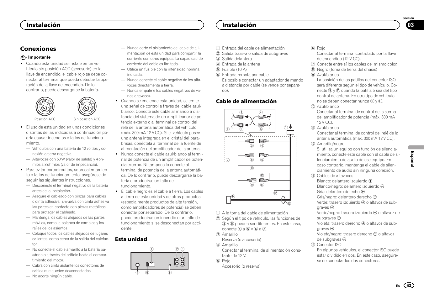 Conexiones, Instalación | Pioneer MVH-1400UB User Manual | Page 63 / 124