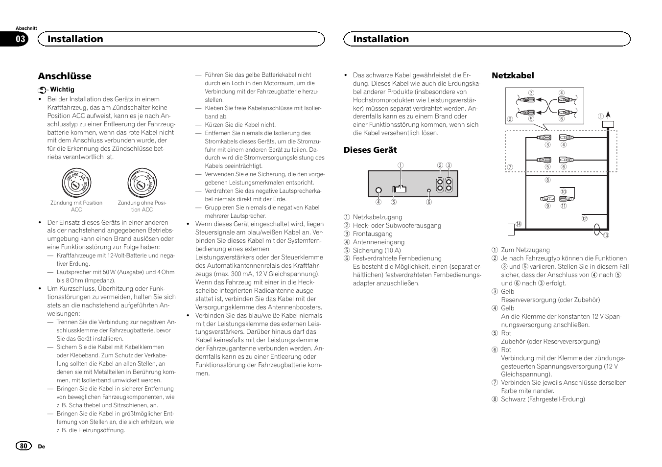 Anschlüsse, Installation | Pioneer MVH-1400UB User Manual | Page 80 / 124