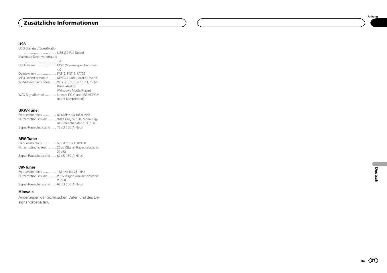 Zusätzliche informationen | Pioneer MVH-1400UB User Manual | Page 87 / 124