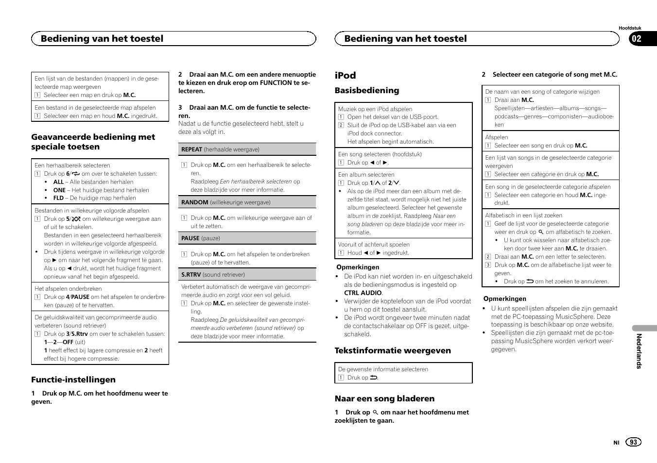 Ipod, Bediening van het toestel | Pioneer MVH-1400UB User Manual | Page 93 / 124