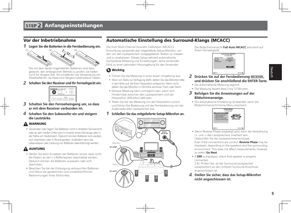 Anfangseinstellungen, Vor der inbetriebnahme | Pioneer SC-LX87-S User Manual | Page 17 / 48