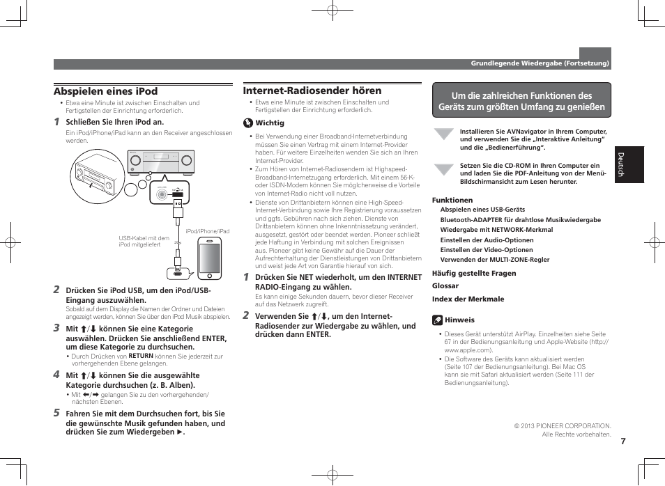 Abspielen eines ipod, Internet-radiosender hören | Pioneer SC-LX87-S User Manual | Page 19 / 48