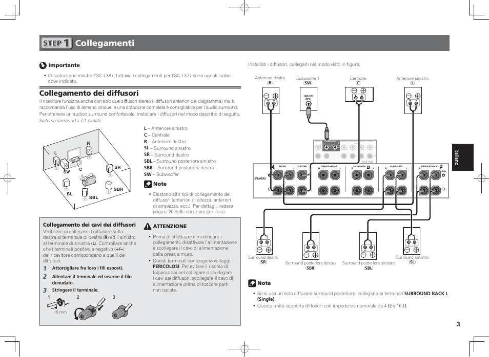 Collegamenti, Collegamento dei diffusori | Pioneer SC-LX87-S User Manual | Page 21 / 48