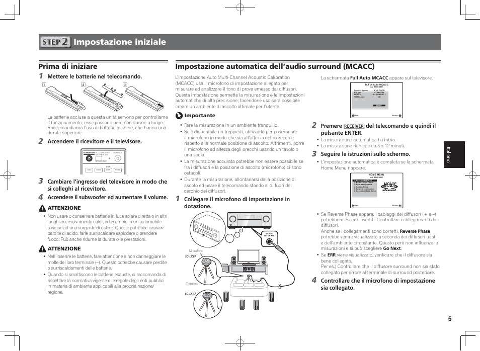 Impostazione iniziale, Prima di iniziare | Pioneer SC-LX87-S User Manual | Page 23 / 48