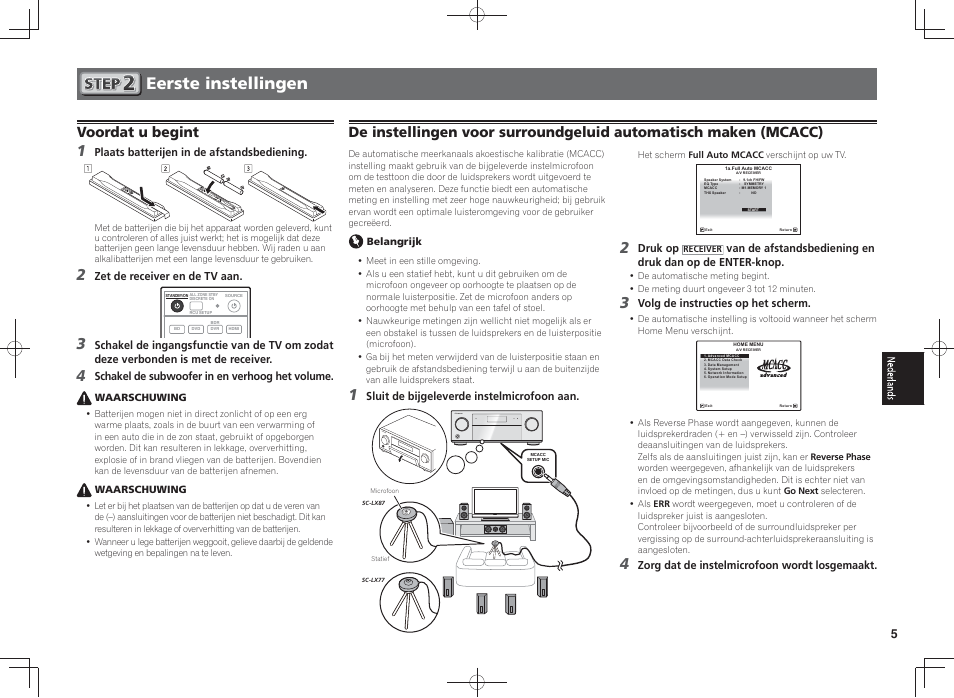 Eerste instellingen, Voordat u begint | Pioneer SC-LX87-S User Manual | Page 29 / 48