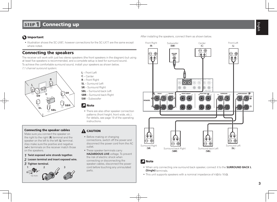 Connecting up, Connecting the speakers | Pioneer SC-LX87-S User Manual | Page 3 / 48
