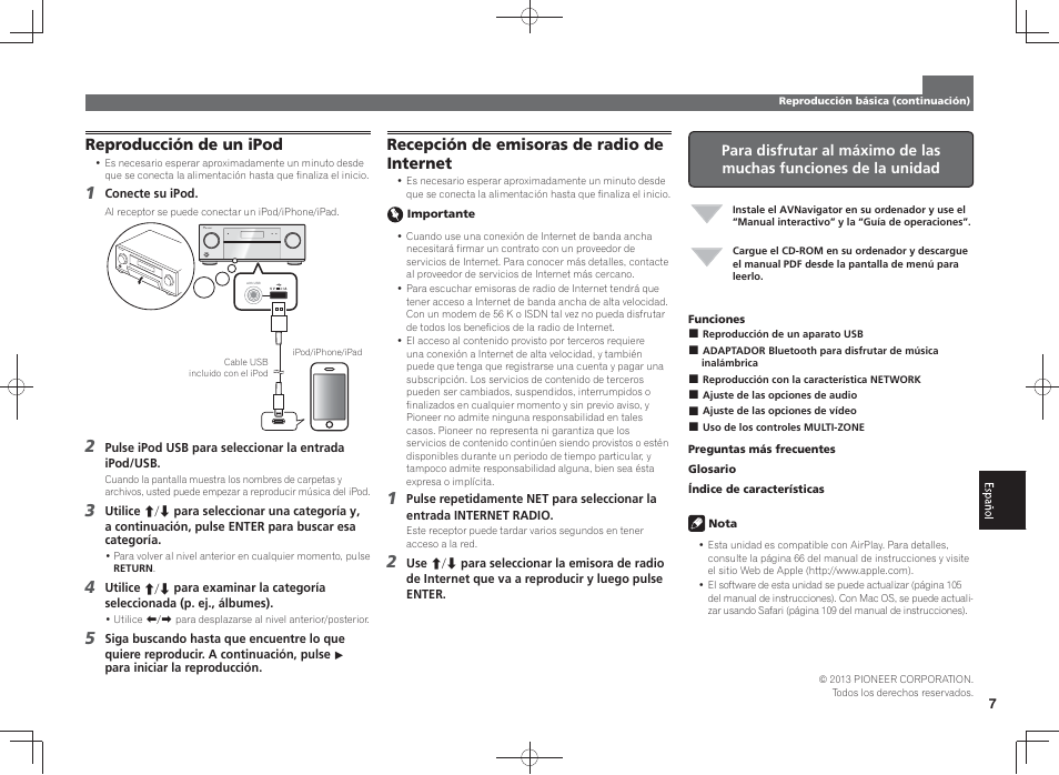 Reproducción de un ipod, Recepción de emisoras de radio de internet | Pioneer SC-LX87-S User Manual | Page 37 / 48