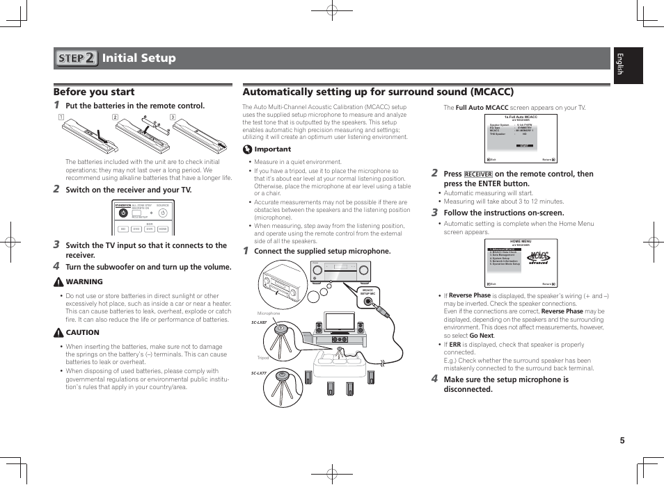 Initial setup, Before you start | Pioneer SC-LX87-S User Manual | Page 5 / 48