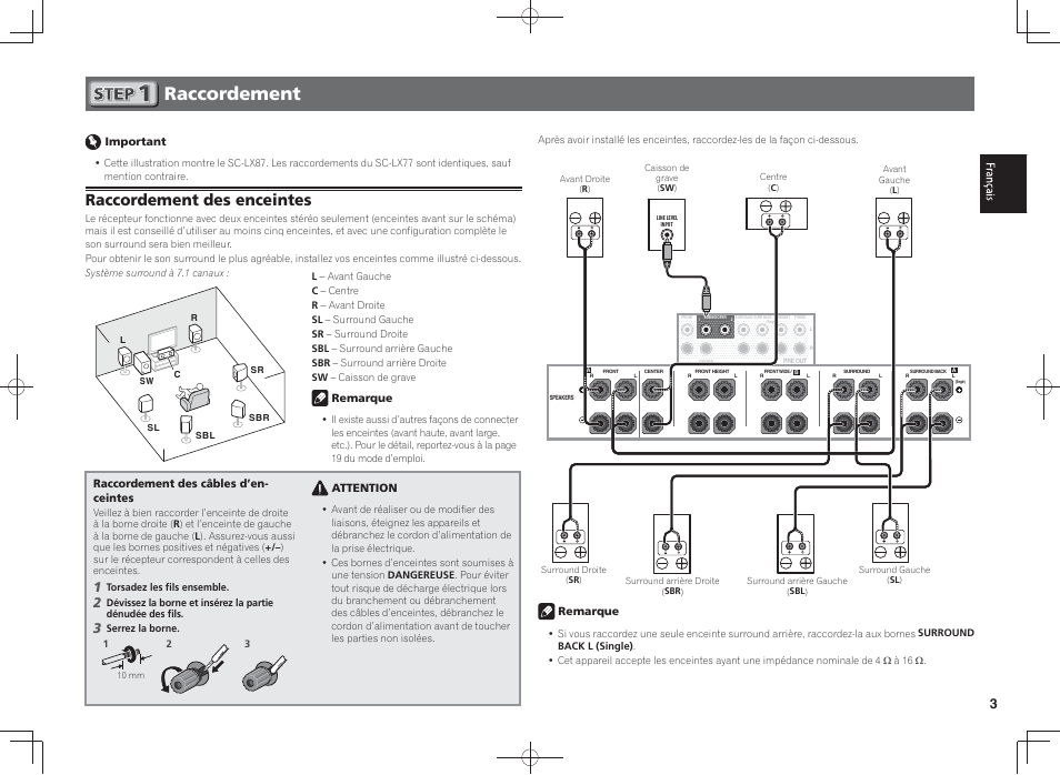 Raccordement, Raccordement des enceintes | Pioneer SC-LX87-S User Manual | Page 9 / 48